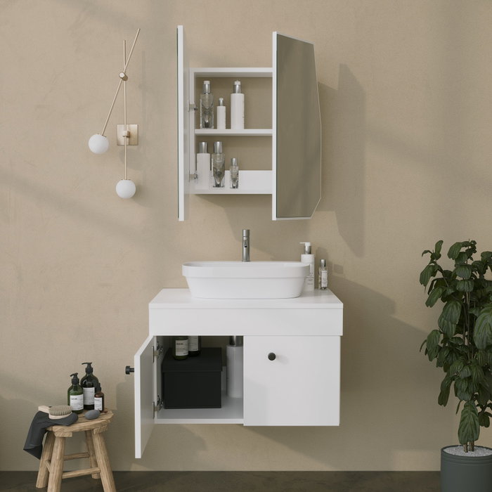 Hanah Home Armario de Baño Blanco 12x45x50 cm, Espejo 2x60x70 cm, Material Tablero Duro